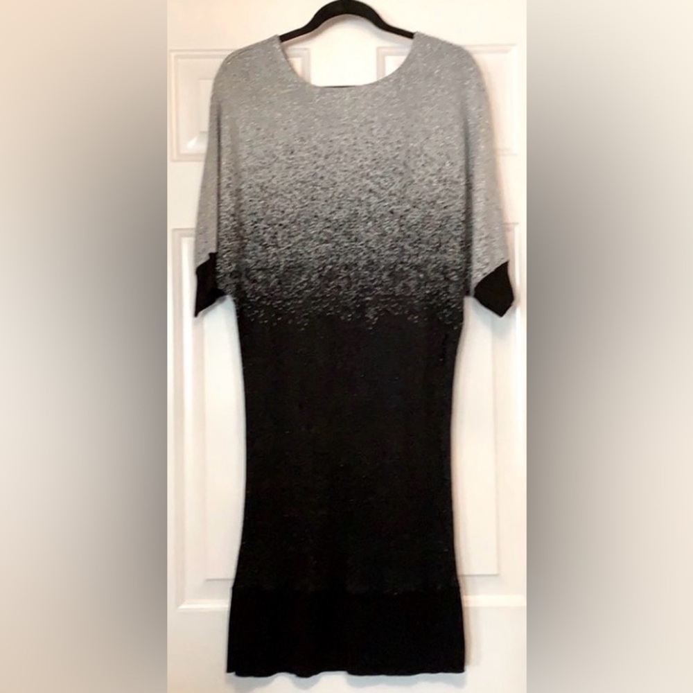 Notations Sweater Dress Black/Silver M Sparkle Knit Holiday Stretch Glam Barbie